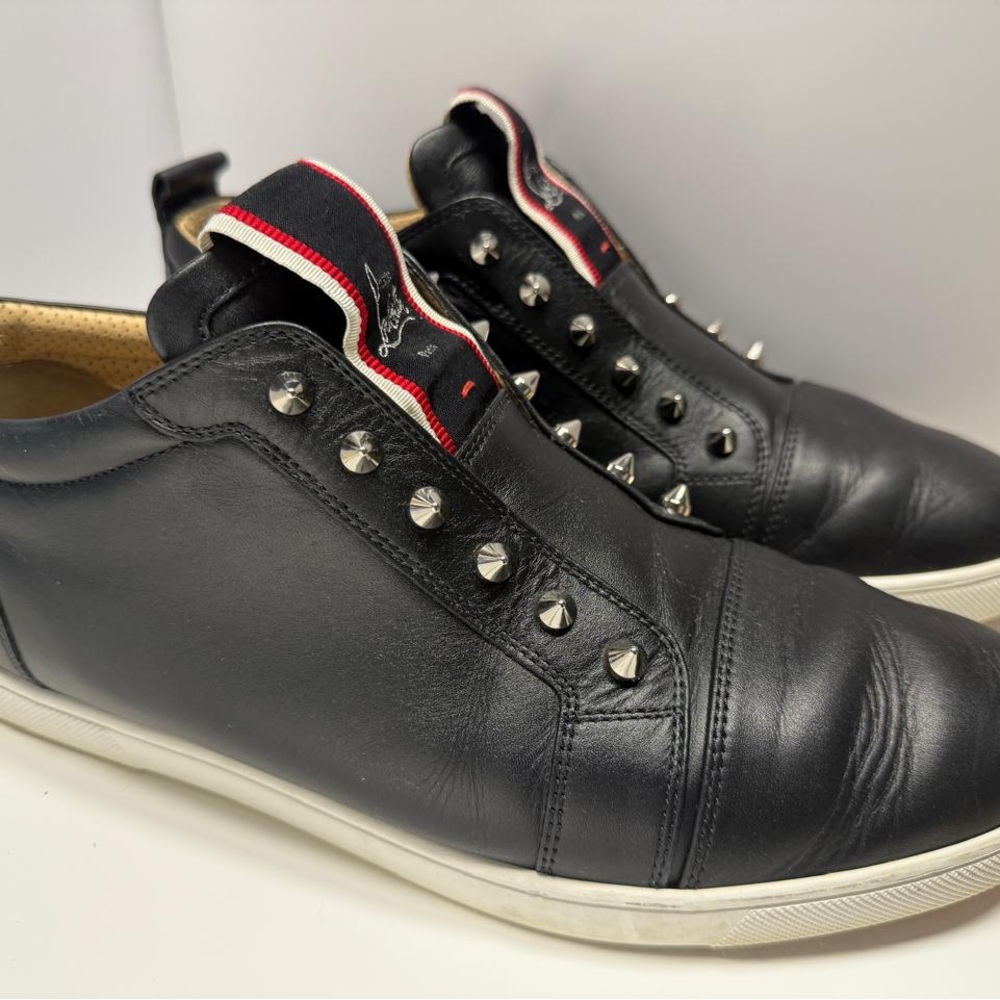 Christian Louboutin Men's Black Leather Studded Sneakers